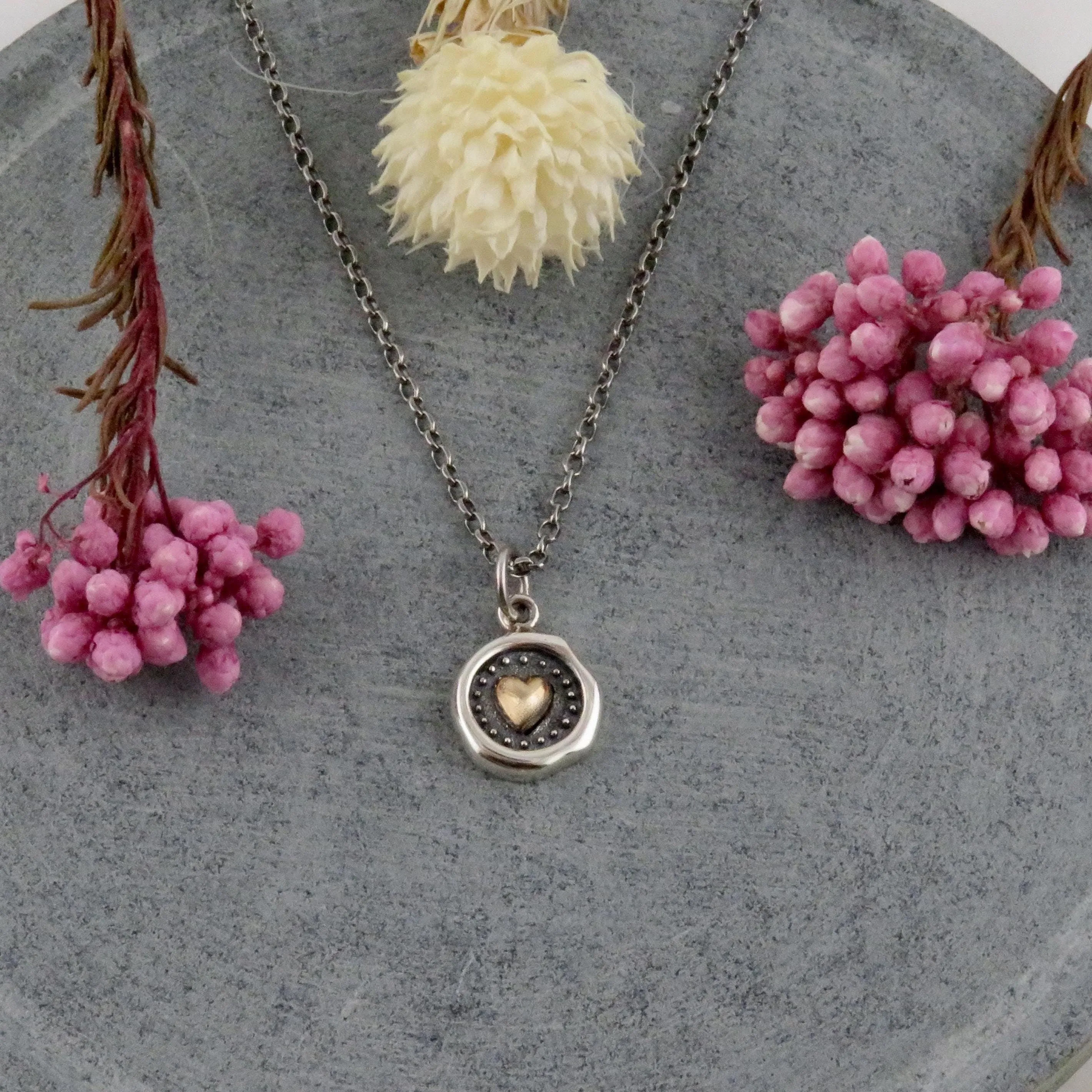 Mixed Metal Heart Wax Seal Necklace