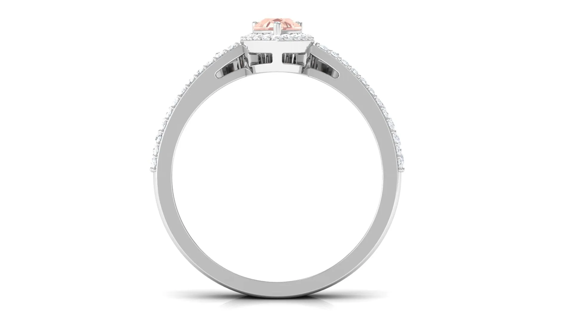 Morganite Designer Teardrop Ring Set with Diamond Halo