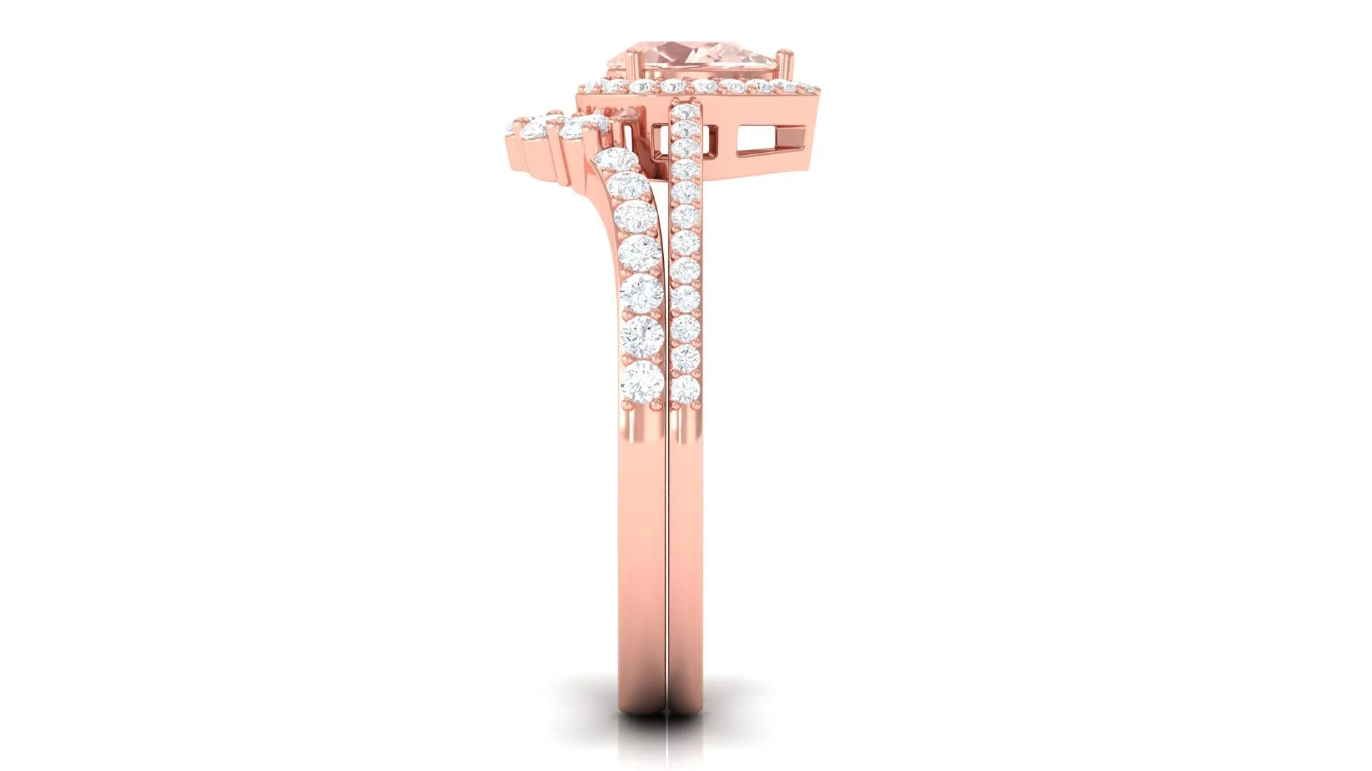 Morganite Designer Teardrop Ring Set with Diamond Halo