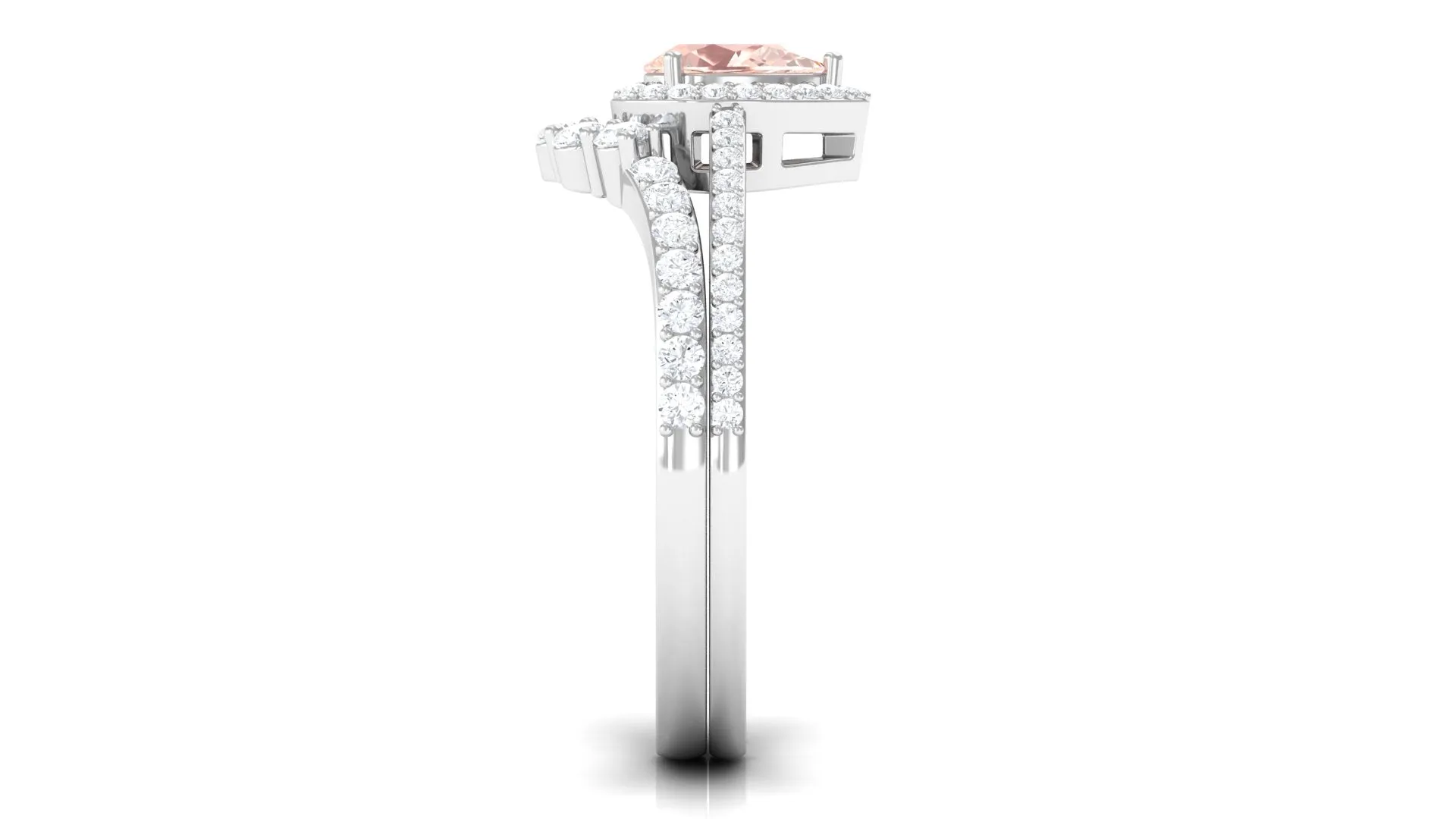 Morganite Designer Teardrop Ring Set with Diamond Halo