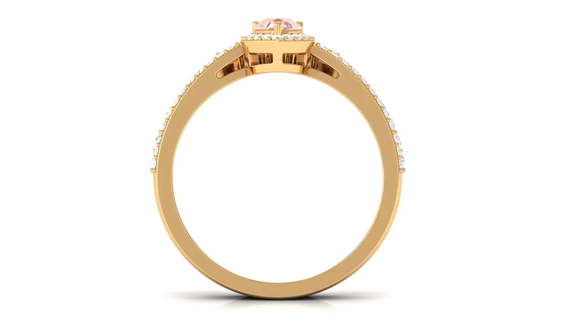 Morganite Designer Teardrop Ring Set with Diamond Halo