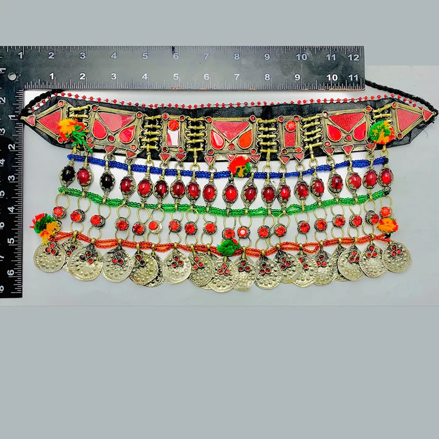 Multicolor Choker Necklace With Silver Dangling Coins