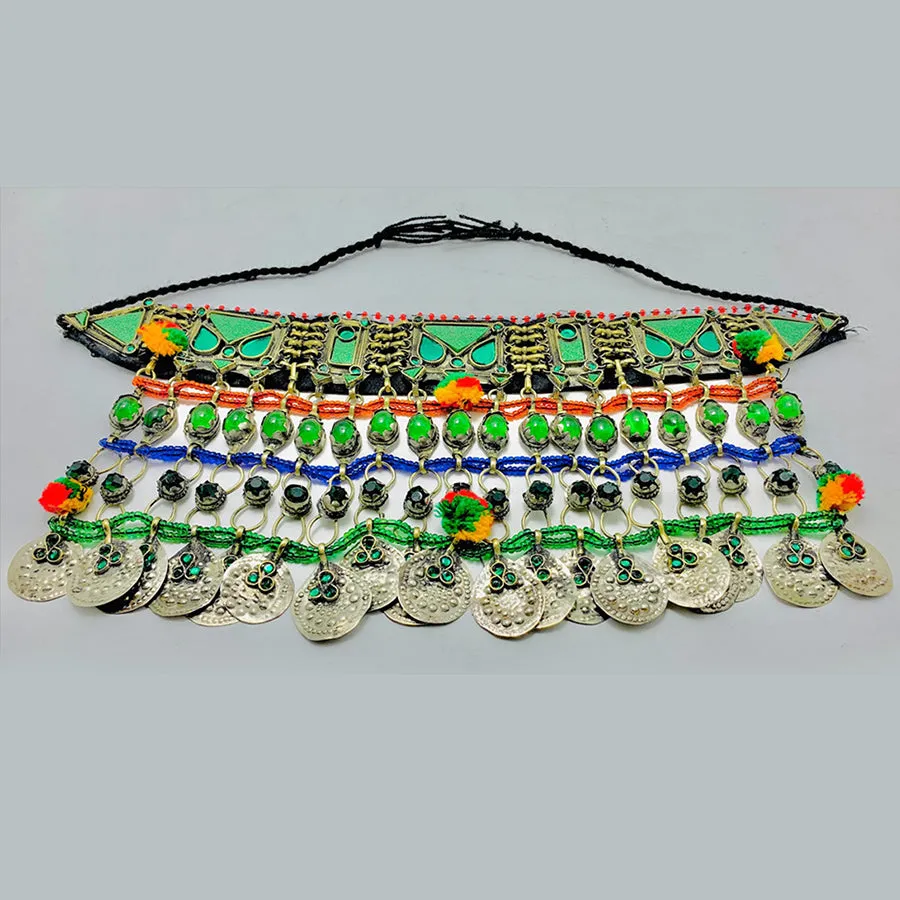 Multicolor Choker Necklace With Silver Dangling Coins