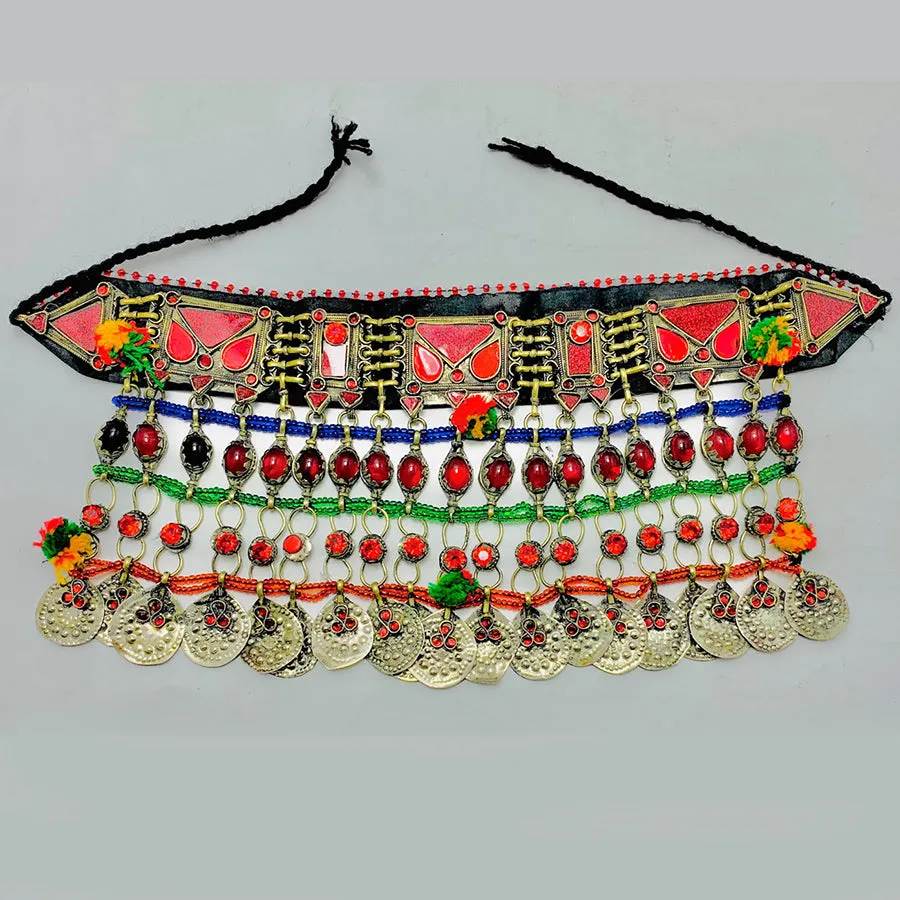 Multicolor Choker Necklace With Silver Dangling Coins