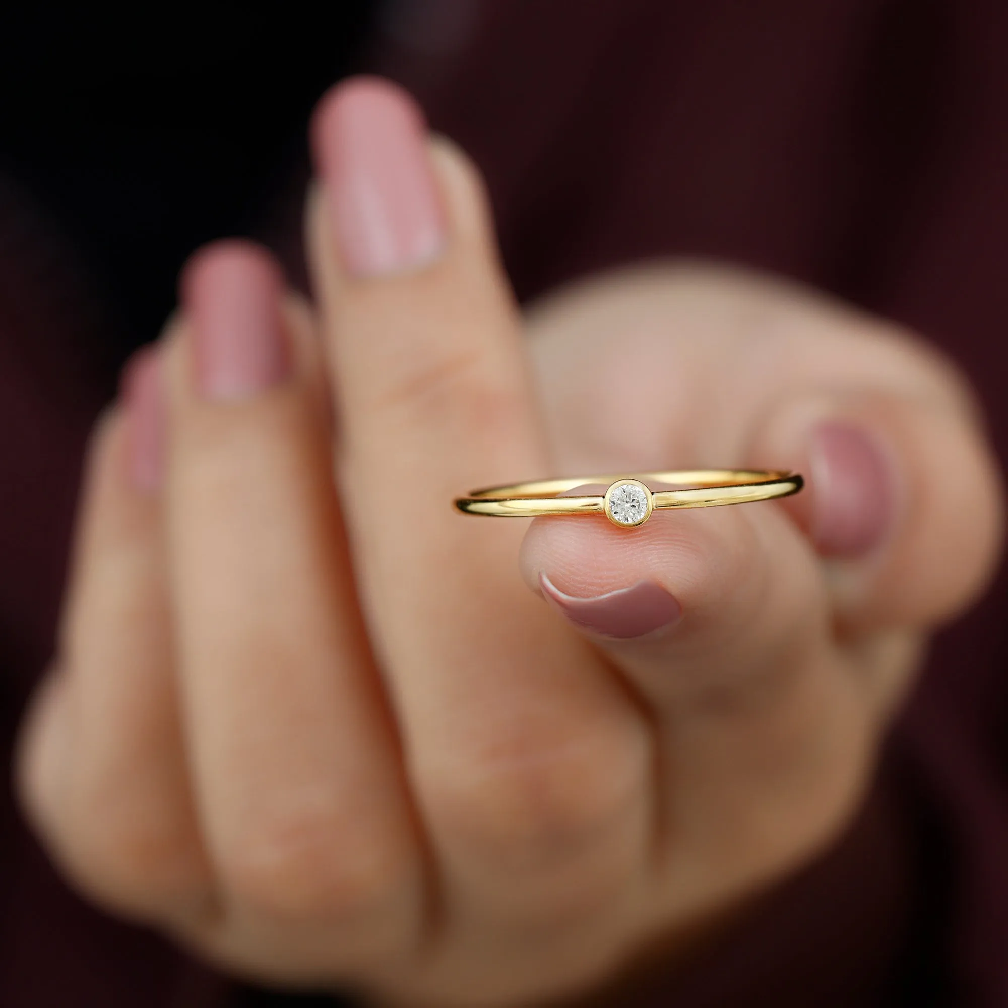 Natural Diamond Dainty Promise Ring in Bezel Setting
