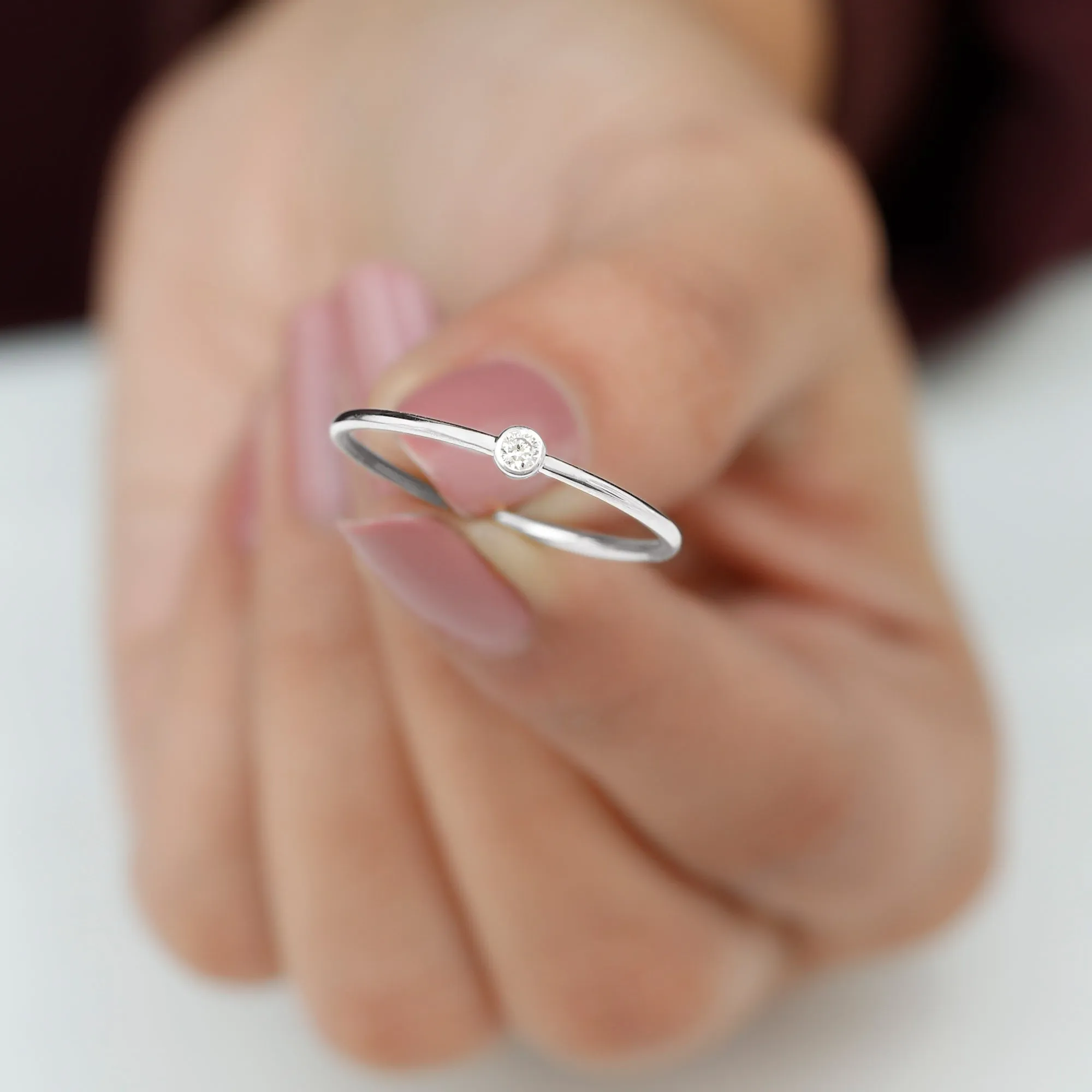 Natural Diamond Dainty Promise Ring in Bezel Setting