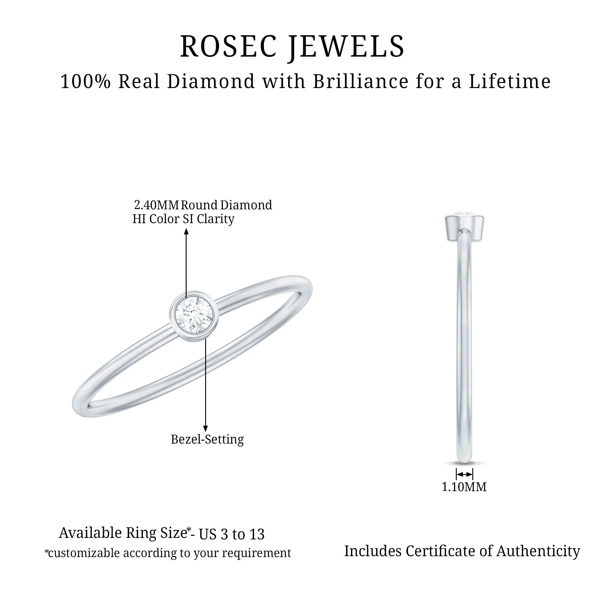 Natural Diamond Dainty Promise Ring in Bezel Setting