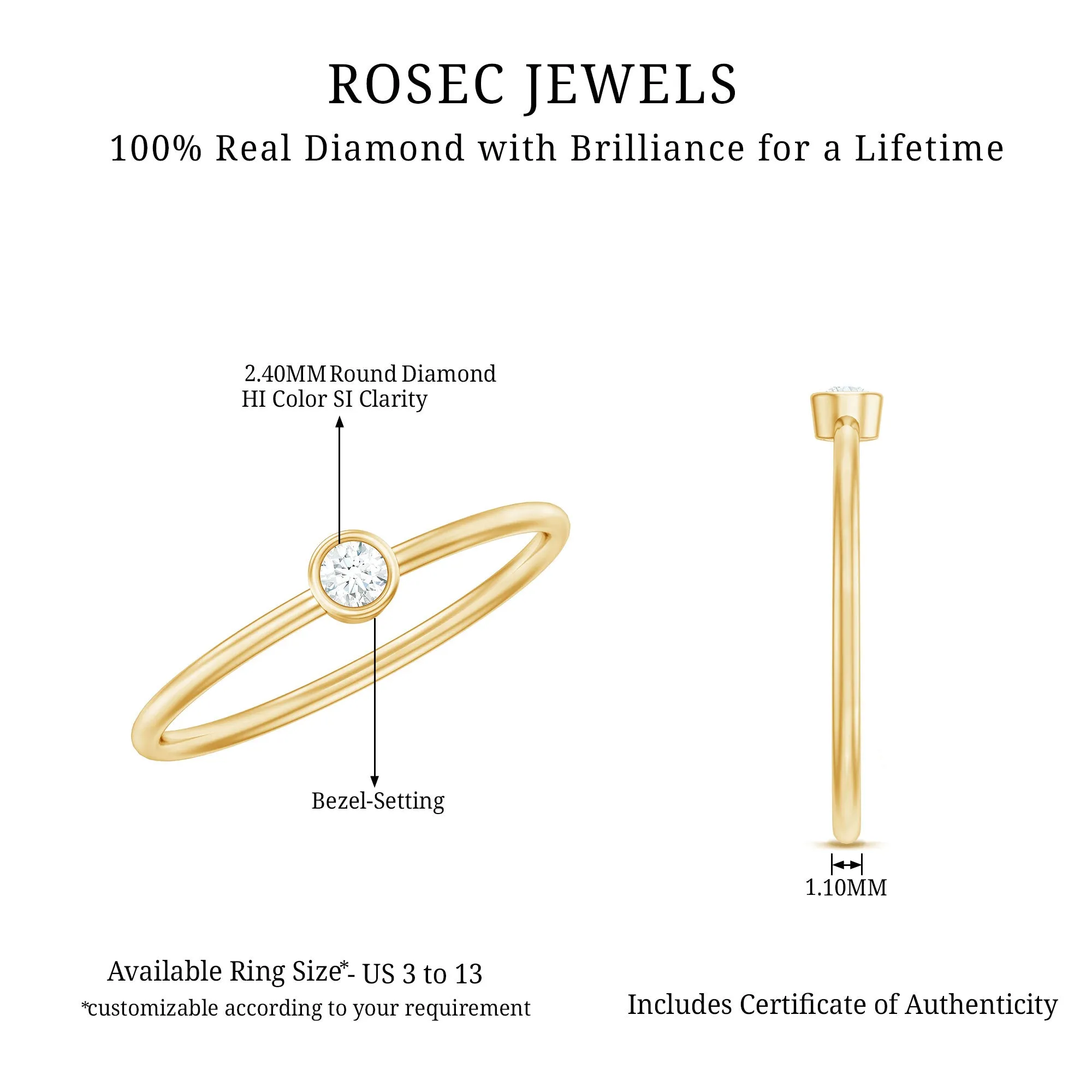 Natural Diamond Dainty Promise Ring in Bezel Setting