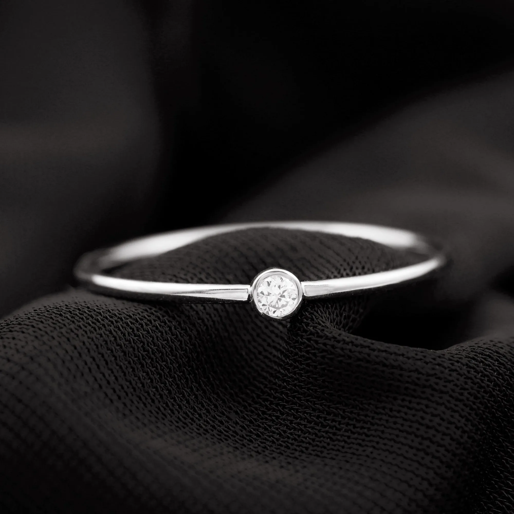 Natural Diamond Dainty Promise Ring in Bezel Setting