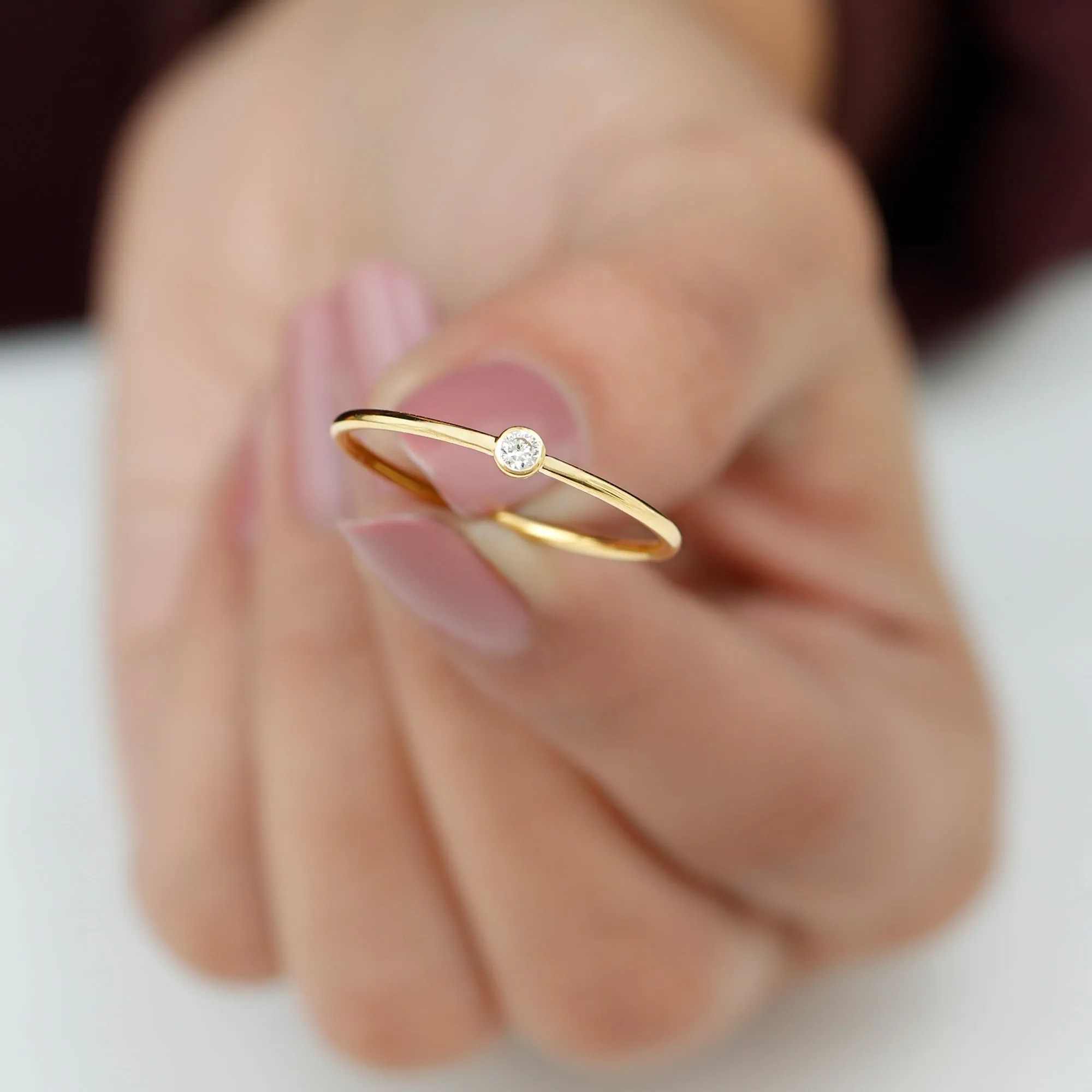Natural Diamond Dainty Promise Ring in Bezel Setting