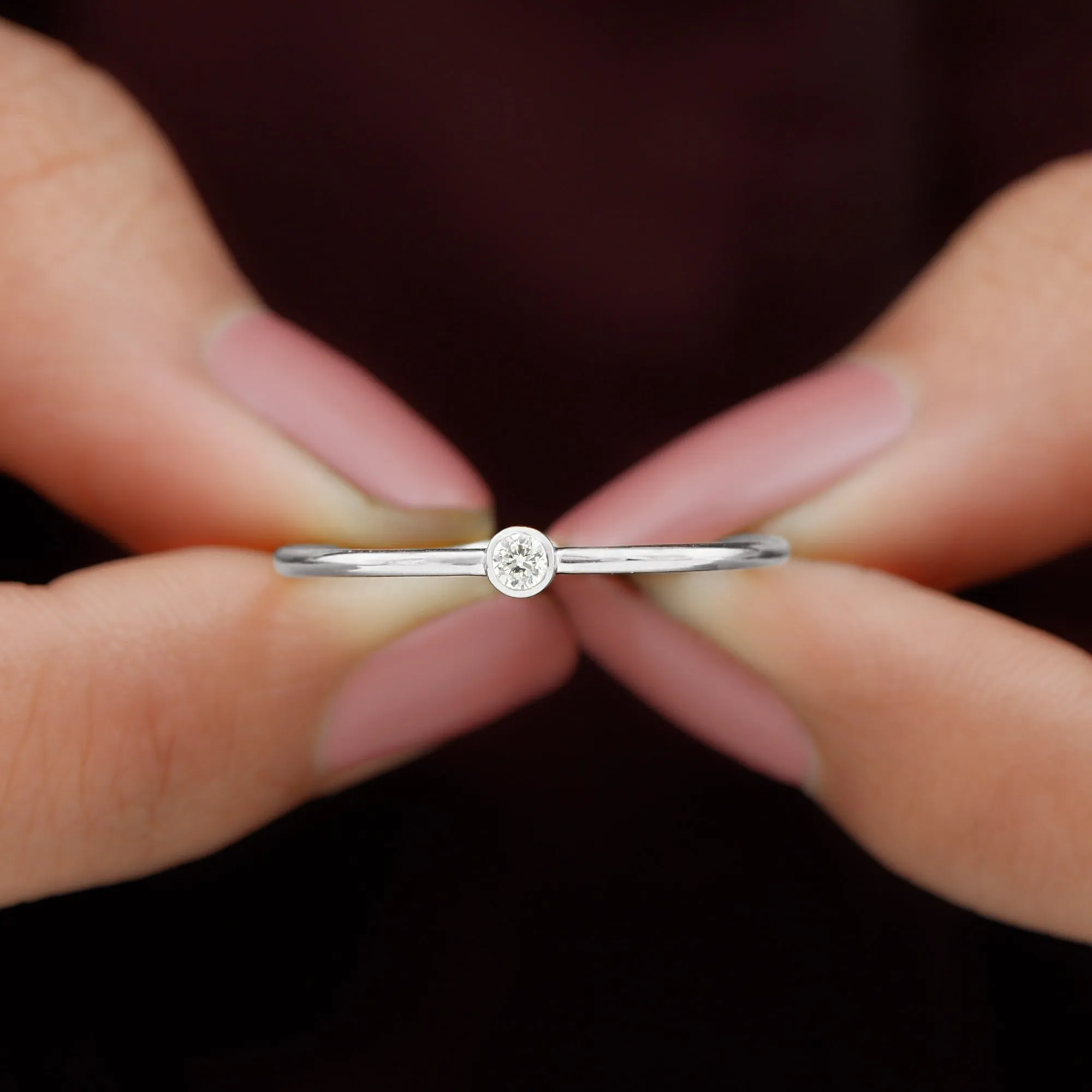 Natural Diamond Dainty Promise Ring in Bezel Setting