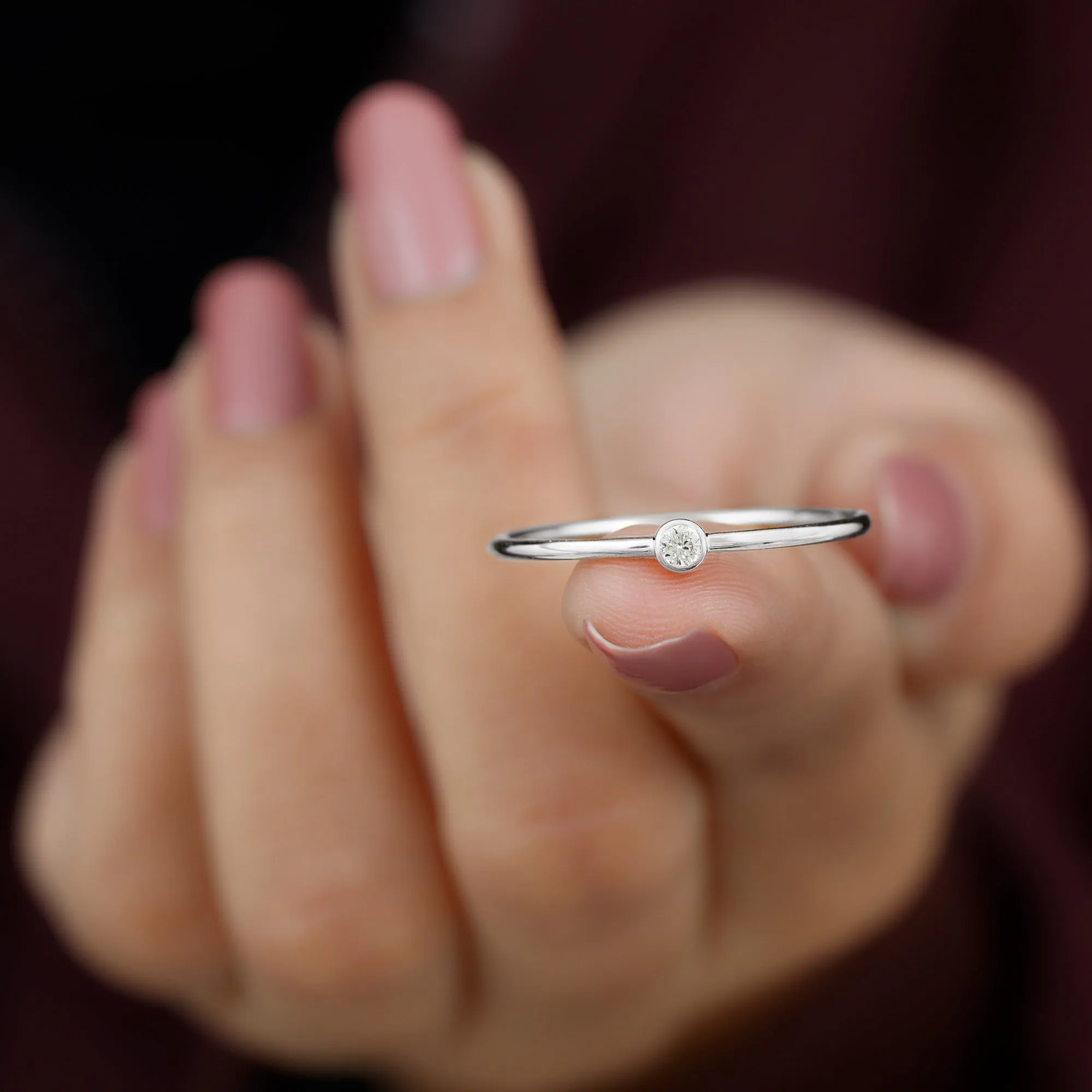 Natural Diamond Dainty Promise Ring in Bezel Setting