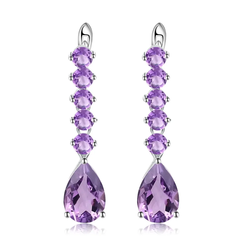 Natural Gemstones Luxury Pear Shape Beading Silver Drop Earrings for Women