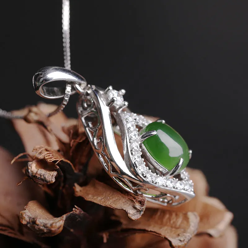 Natural Jade Pendant Nephrite Silver Zircon Pendant ZPT164