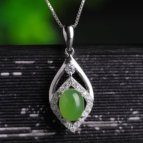 Natural Jade Pendant Nephrite Silver Zircon Pendant ZPT164