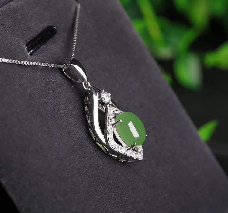 Natural Jade Pendant Nephrite Silver Zircon Pendant ZPT164