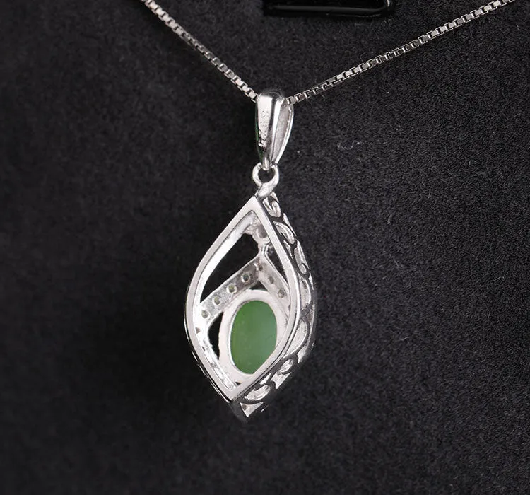 Natural Jade Pendant Nephrite Silver Zircon Pendant ZPT164