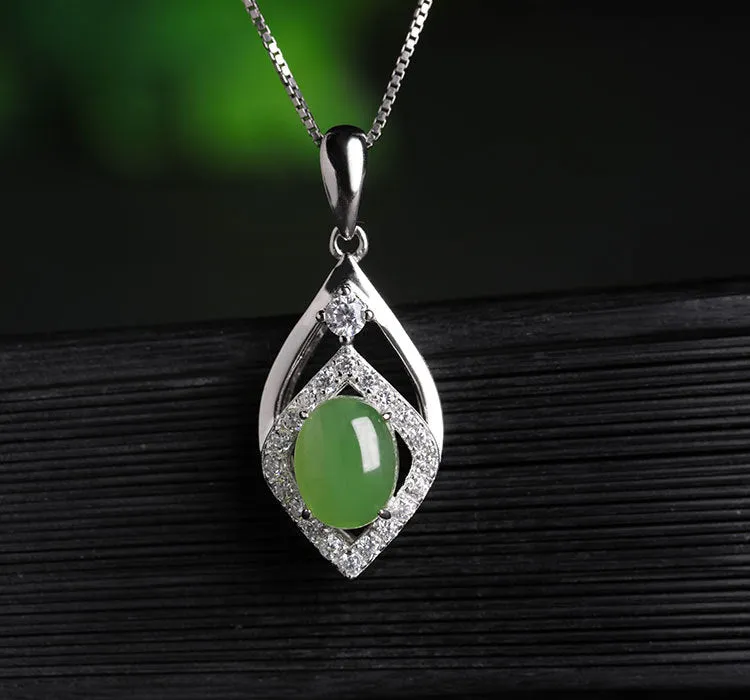 Natural Jade Pendant Nephrite Silver Zircon Pendant ZPT164