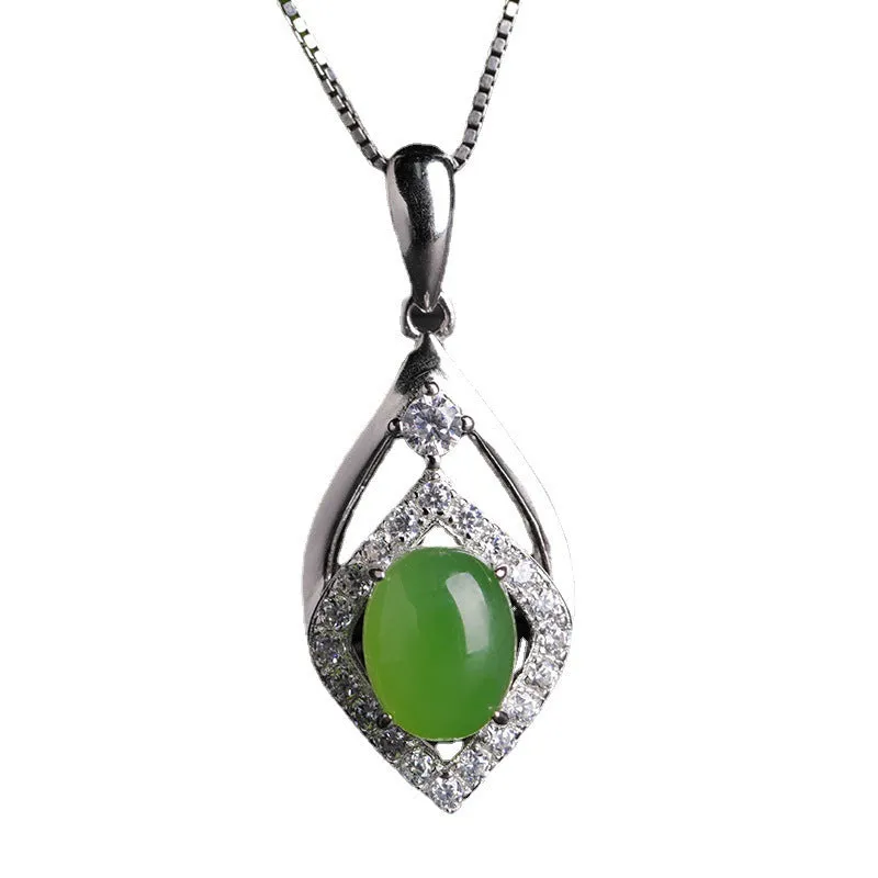 Natural Jade Pendant Nephrite Silver Zircon Pendant ZPT164