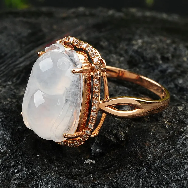 Natural Jade Ring Jadeite Gold Cicada Ring RG17