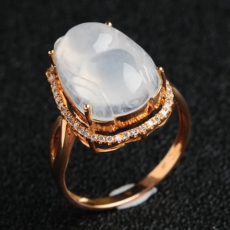 Natural Jade Ring Jadeite Gold Cicada Ring RG17