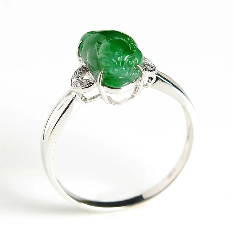 Natural Jade Ring Jadeite Gold Pixiu Ring RG72
