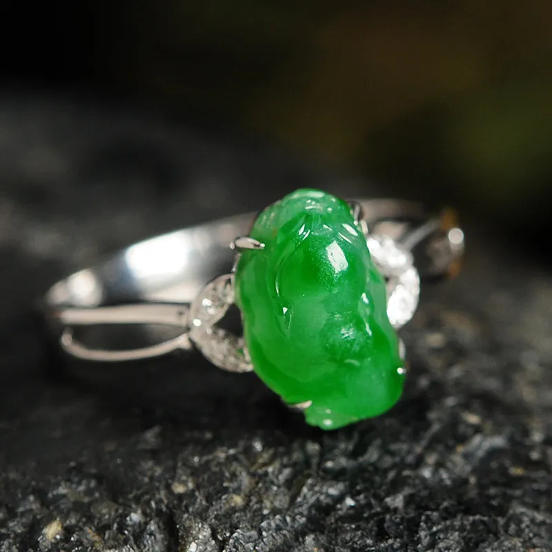 Natural Jade Ring Jadeite Gold Pixiu Ring RG72