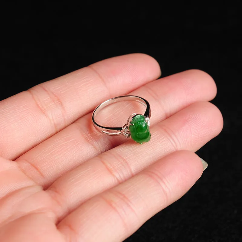 Natural Jade Ring Jadeite Gold Pixiu Ring RG72