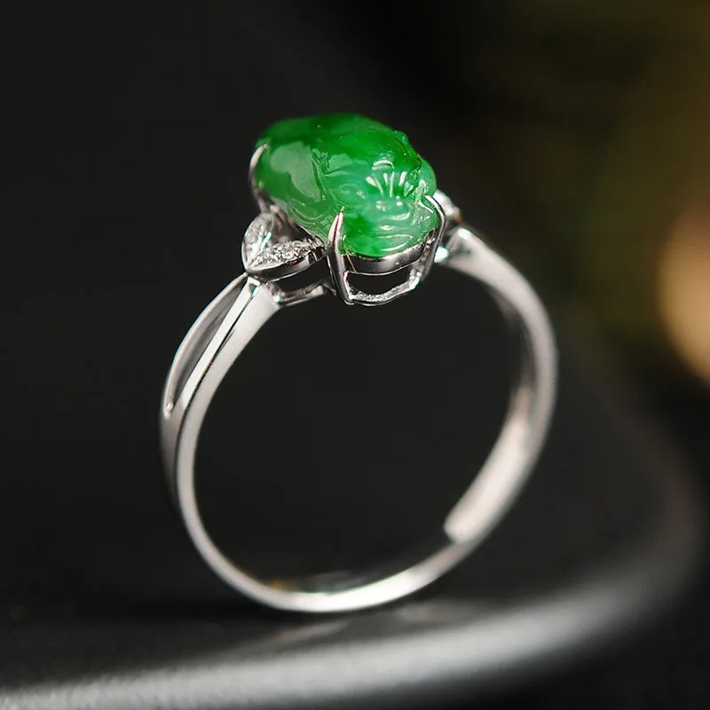 Natural Jade Ring Jadeite Gold Pixiu Ring RG72