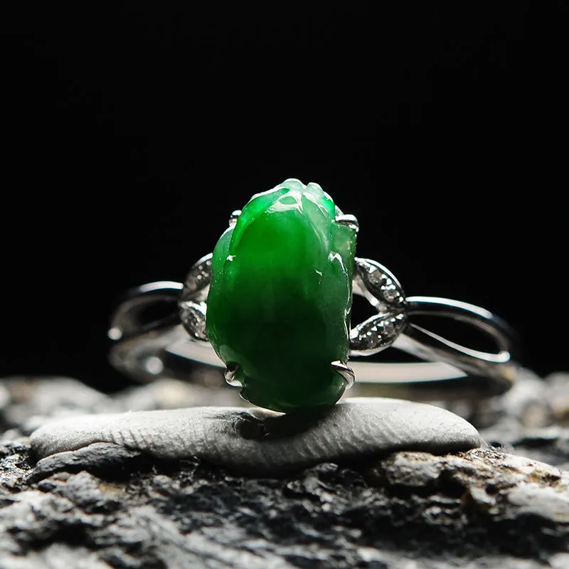 Natural Jade Ring Jadeite Gold Pixiu Ring RG72