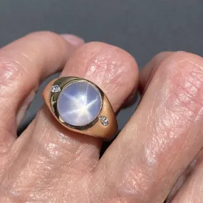 Natural Star Sapphire Diamond Ring in 14K Gold
