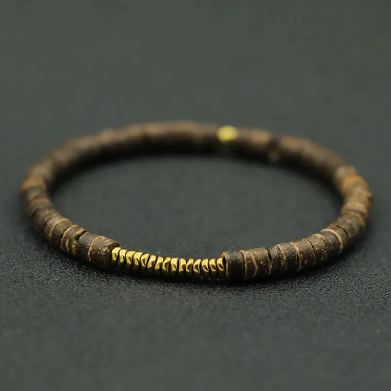 New 4mm Bracelet Men Antique Gold Color Hematite Stone Braclet Natural Wooden Braslet Homme Meditation Beaded Brazalete Pulsera