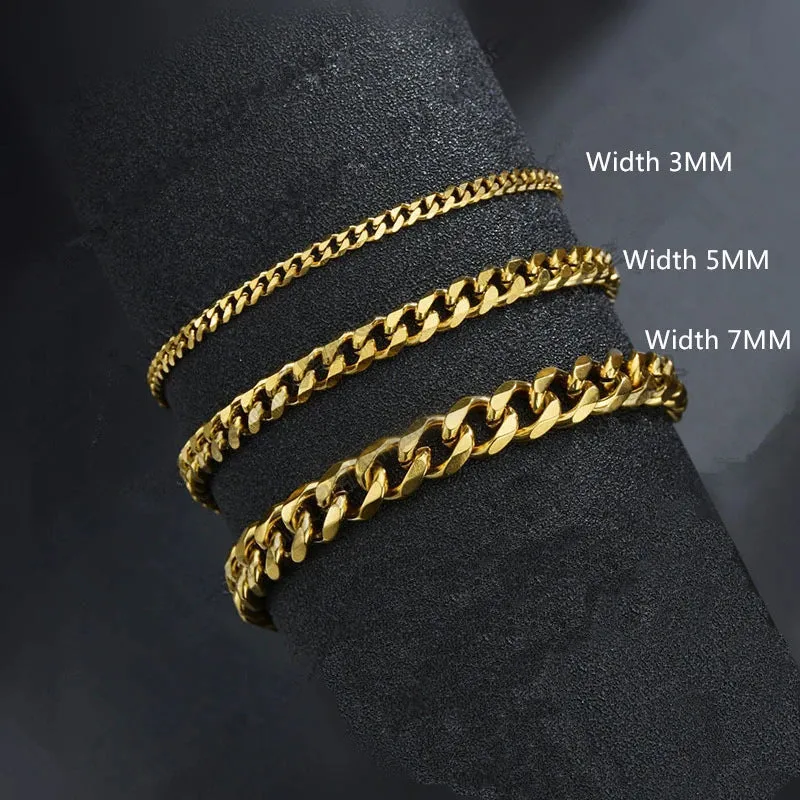 New Fashion Cuban Chain Mens Bracelet Classic Stainless Steel 3/5/7mm Width Chain Bracelets for Men Gift pulseira masculina