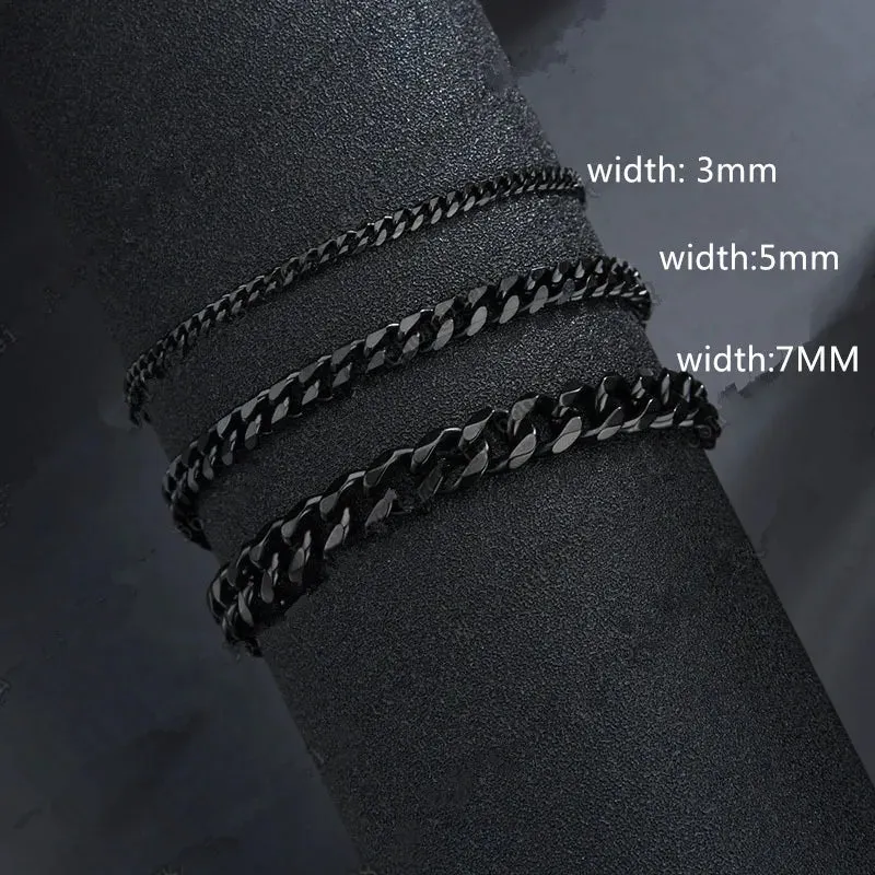 New Fashion Cuban Chain Mens Bracelet Classic Stainless Steel 3/5/7mm Width Chain Bracelets for Men Gift pulseira masculina