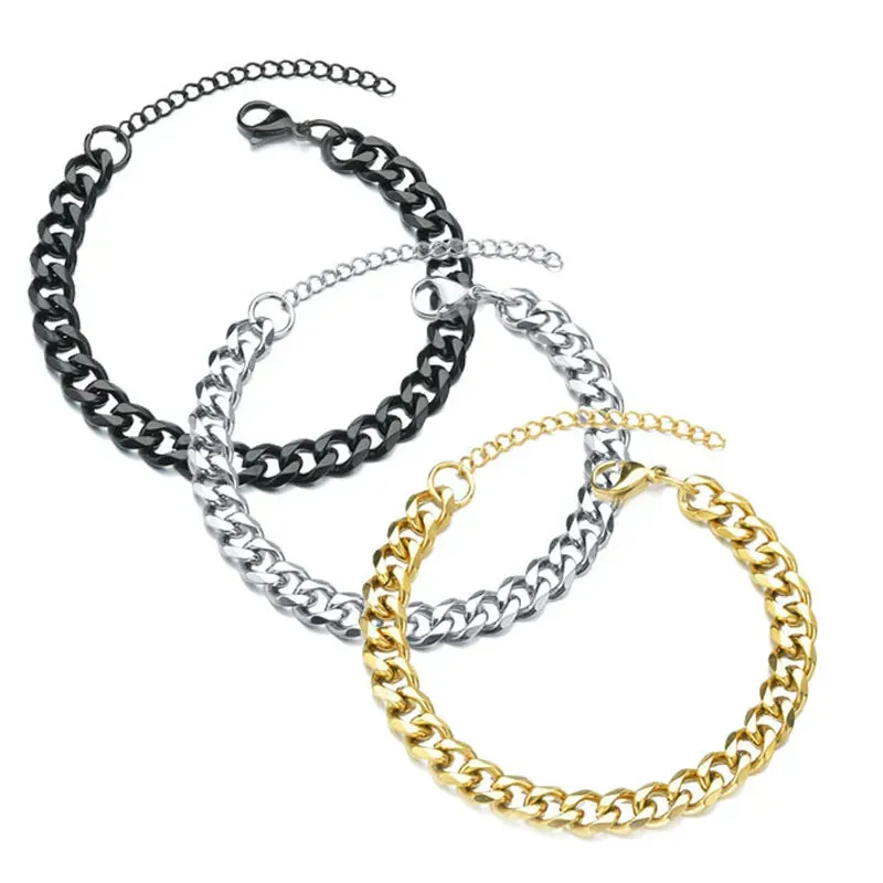 New Fashion Cuban Chain Mens Bracelet Classic Stainless Steel 3/5/7mm Width Chain Bracelets for Men Gift pulseira masculina