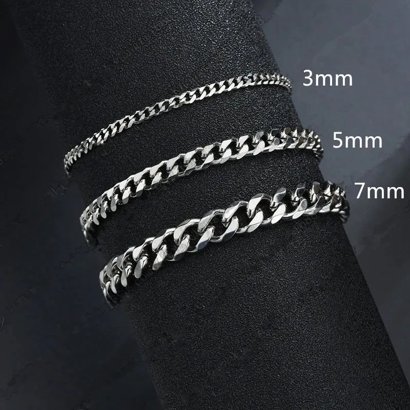 New Fashion Cuban Chain Mens Bracelet Classic Stainless Steel 3/5/7mm Width Chain Bracelets for Men Gift pulseira masculina