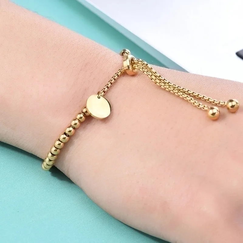 New Style 18k Gold Plated Beaded Titanium Steel Adjustable Bracelet