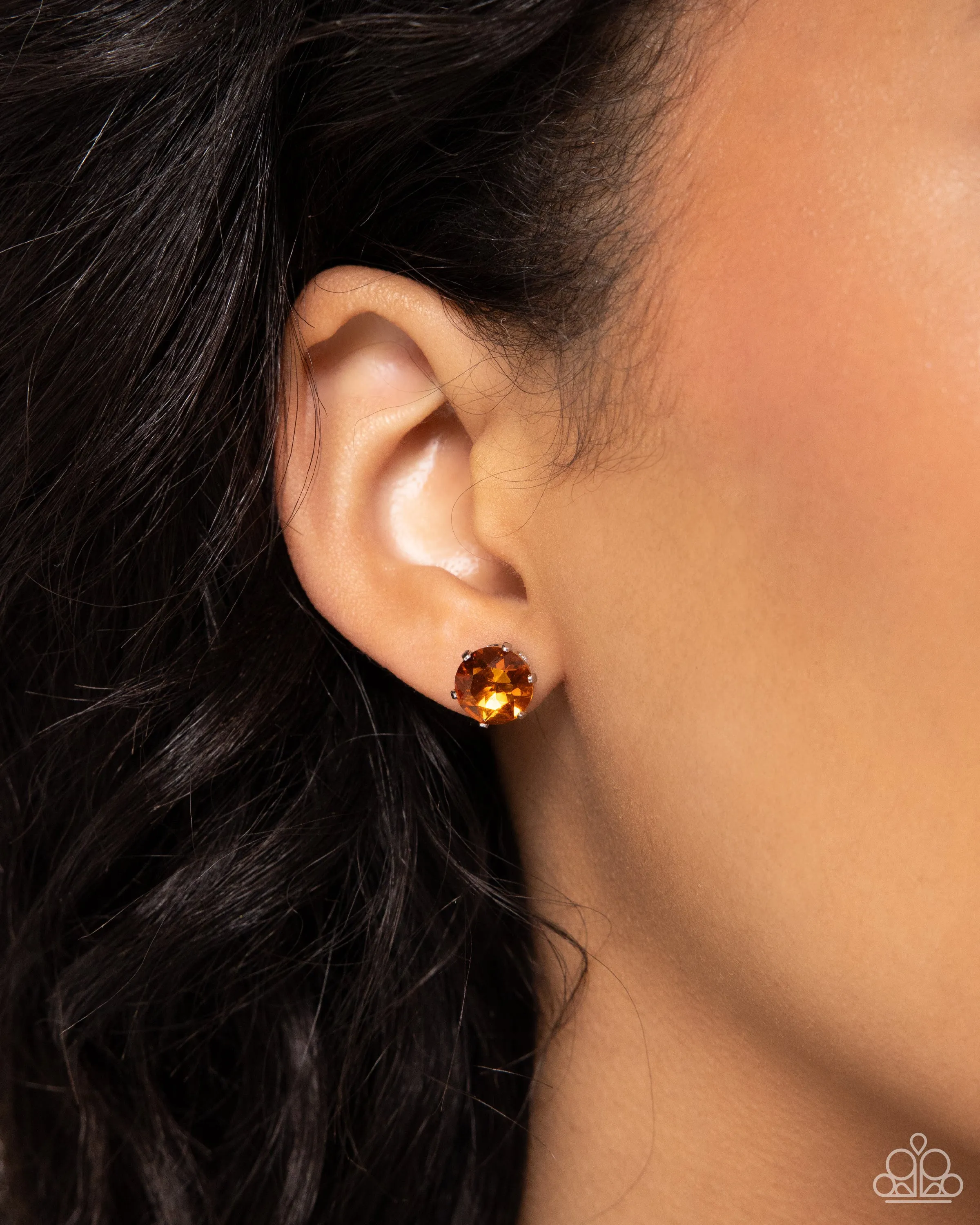 Open Door Jewelry - Breathtaking Birthstone - Orange Post Earrings - Paparazzi Accessories