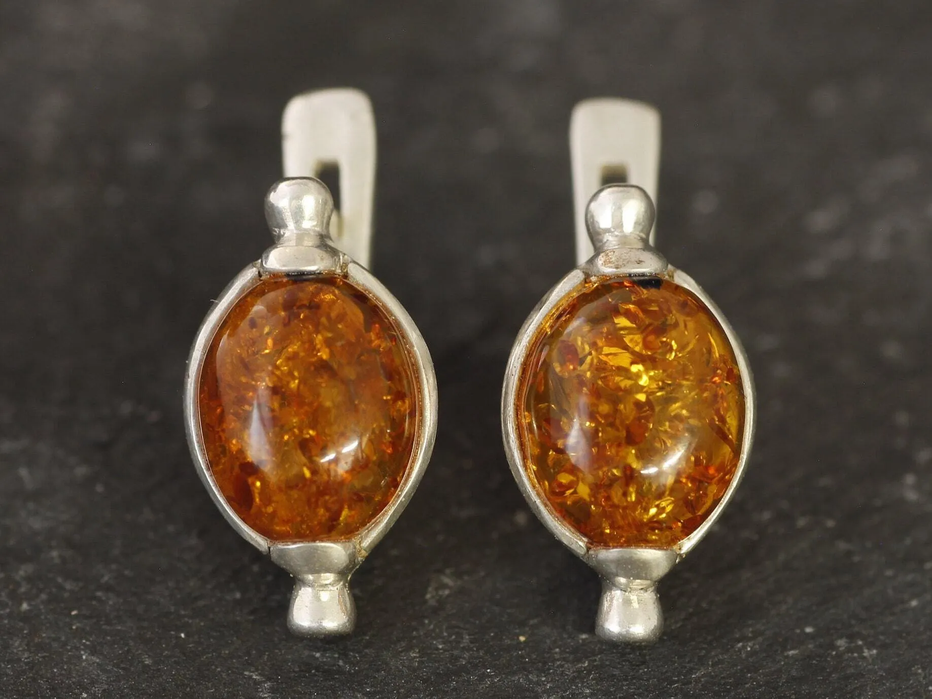 Oval Amber Earrings - Natural Amber Earrings, Yellow Amber Earrings