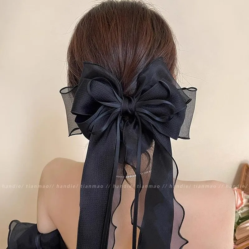 Oversized Jasmine White Mesh Bow Ribbon Hairpin