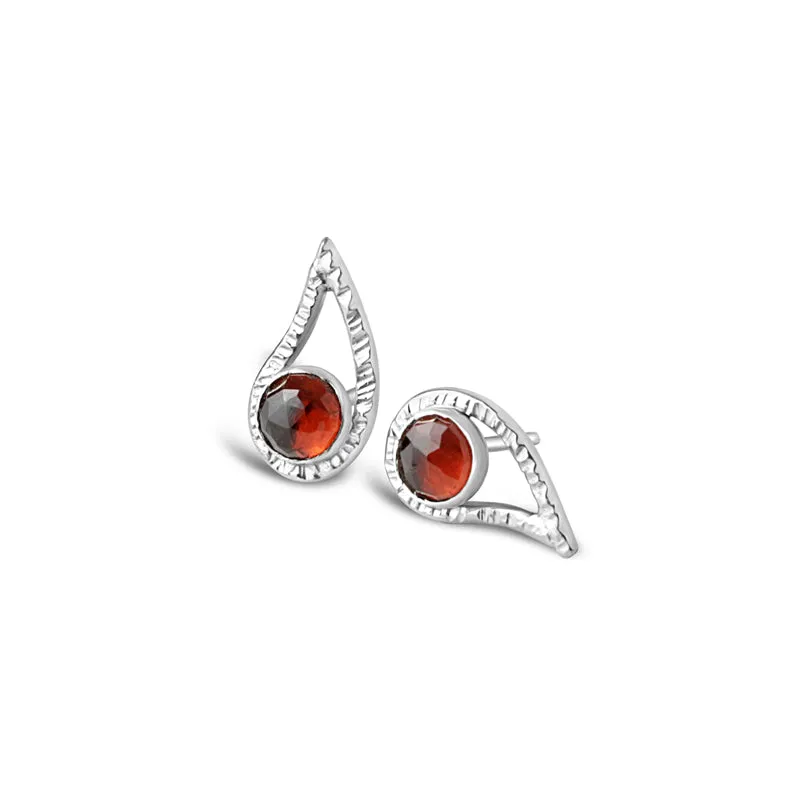Paisley Gemstone Stud Earrings in Rose Cut Garnet Blue Topaz or Peridot