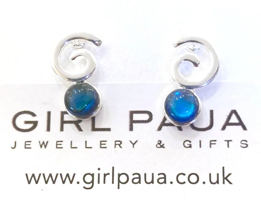 Paua Shell Koru Swirl Earrings - by Mhairi Sim - Girl Paua