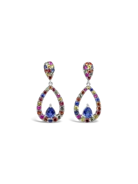 Pear Shaped Rainbow Sapphire Dangle Earrings
