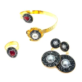 Pearl & Coral Gold Brass Bracelet Set