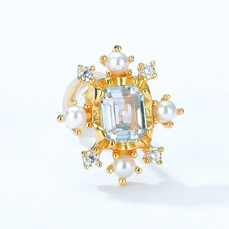 Pearl and Blue Topaz Earrings