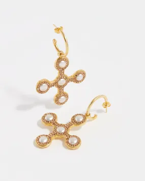 Pearl Crystal Cross Earrings