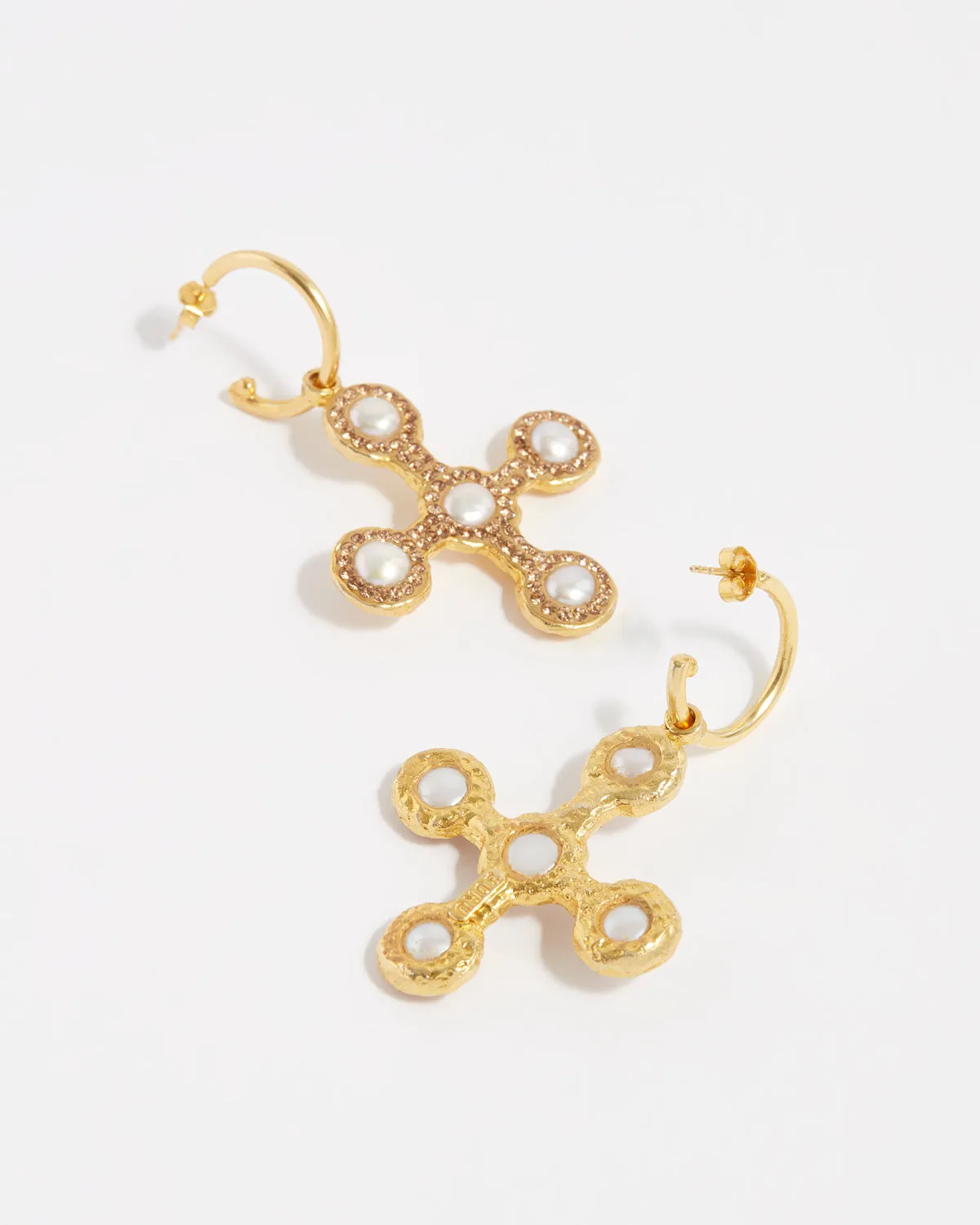 Pearl Crystal Cross Earrings