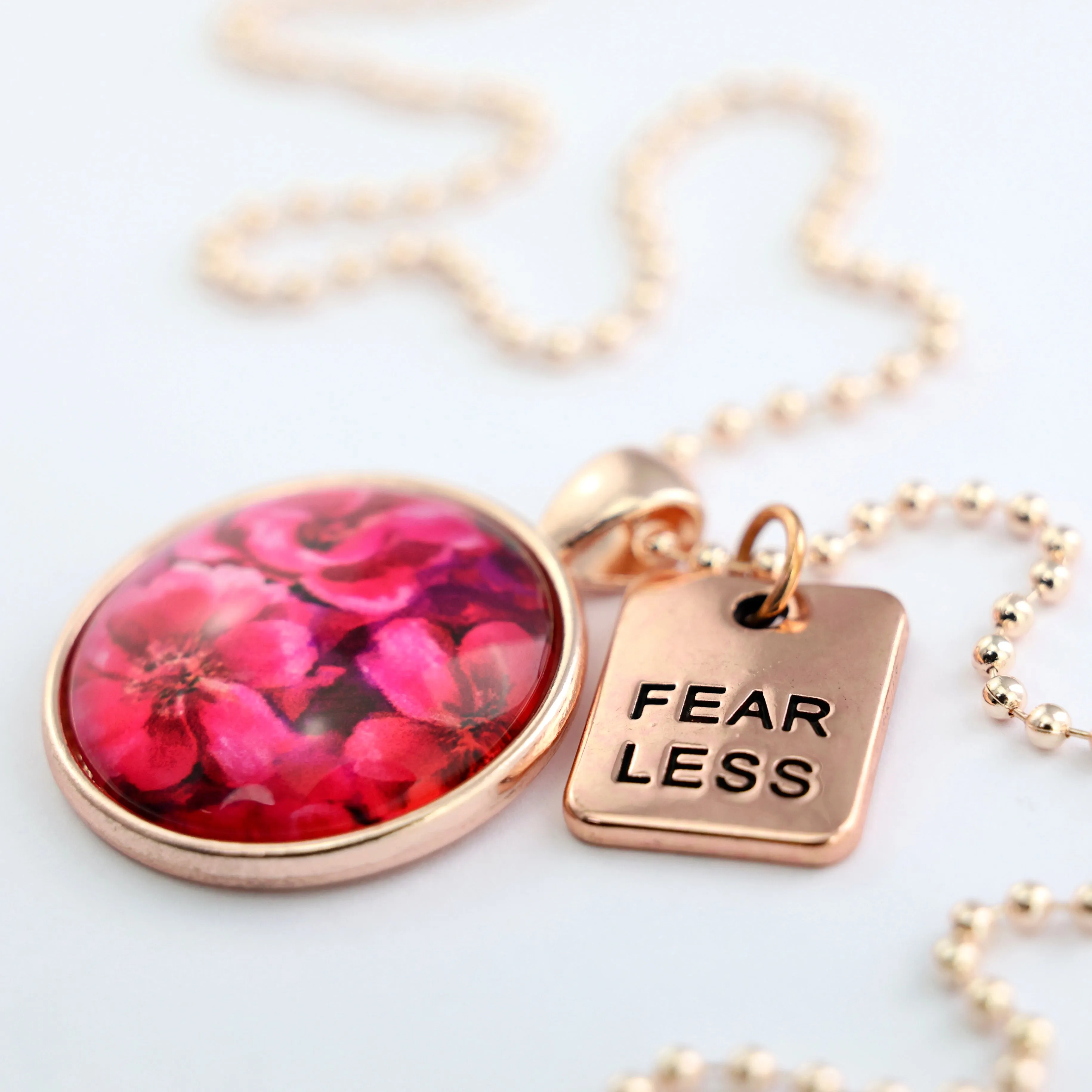 PINK COLLECTION - Rose Gold 'Fear Less' Necklace - Ruby Bloom (10422)
