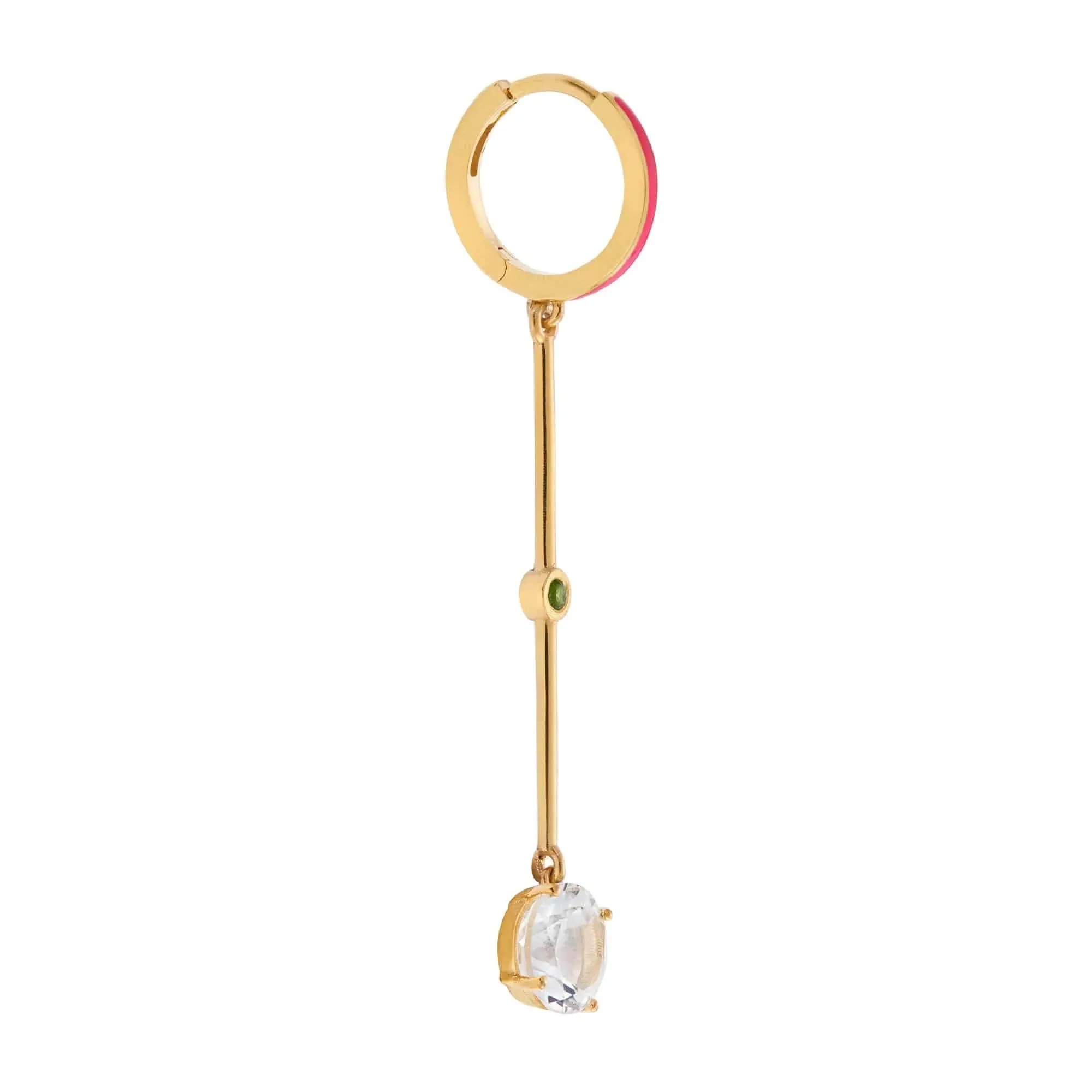 Pink Enamel White Topaz Long Hoops