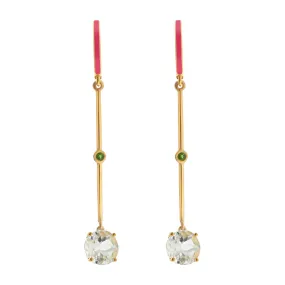 Pink Enamel White Topaz Long Hoops